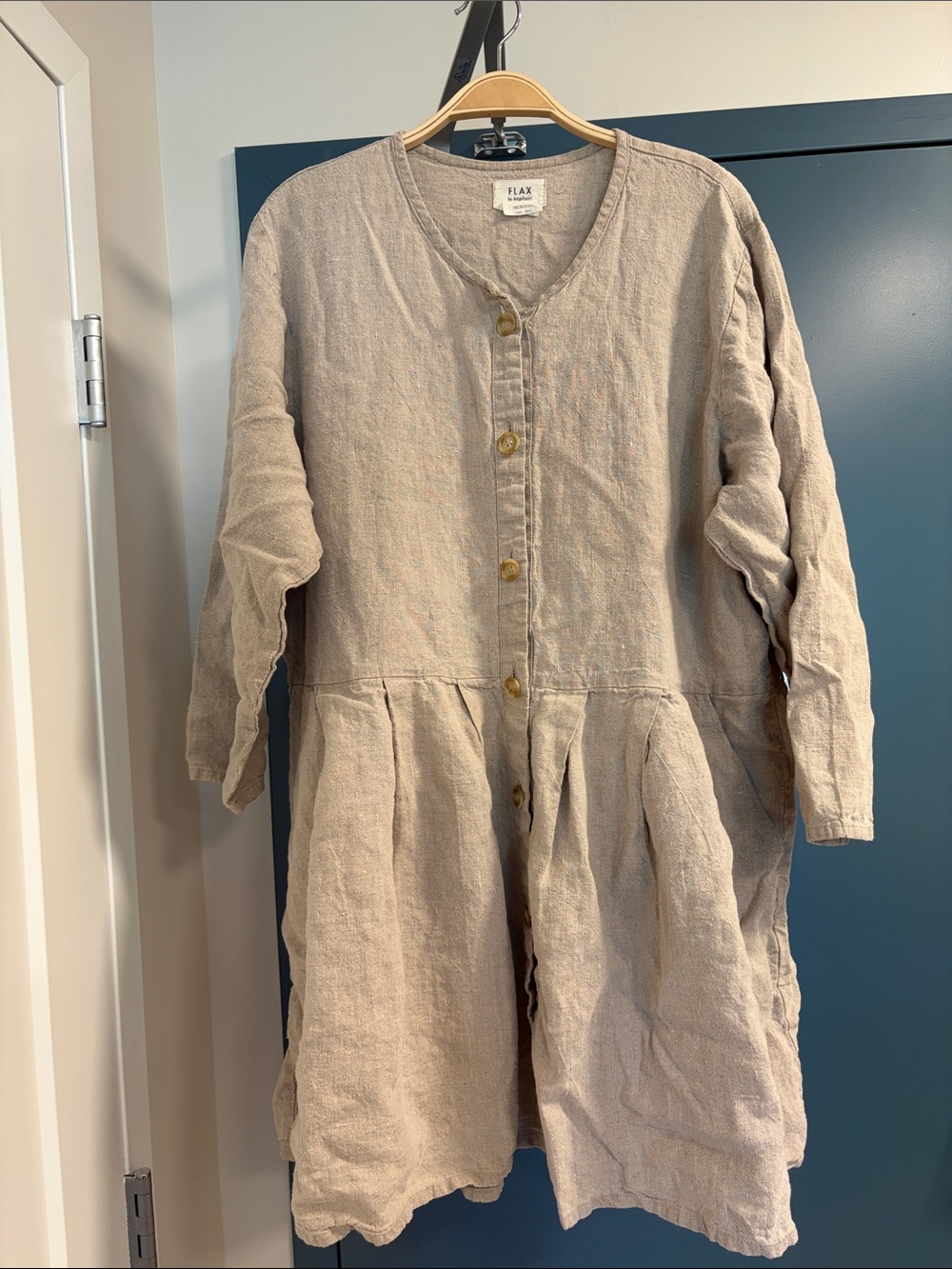 Flax Beige Linen Button-Front Pleated Trench